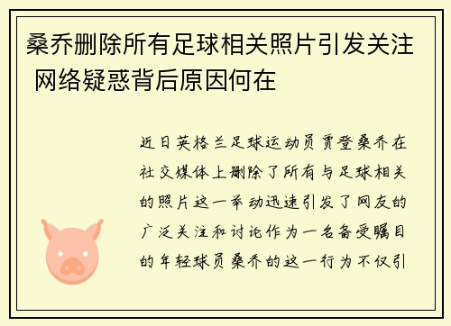 桑乔删除所有足球相关照片引发关注 网络疑惑背后原因何在