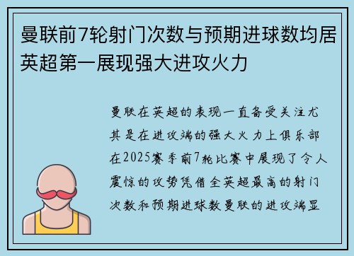曼联前7轮射门次数与预期进球数均居英超第一展现强大进攻火力